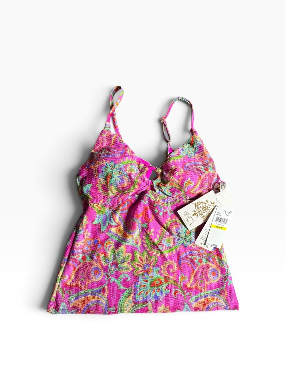 Becca pink paisley multi color O ring tankini swim top size Medium $98 NWT - Picture 3 of 8